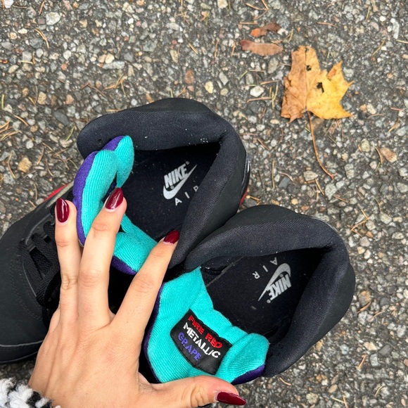 Nike Jordan 5 Retro Top 3” Black and Purple High-Top Sneakers - Picture 3 of 5